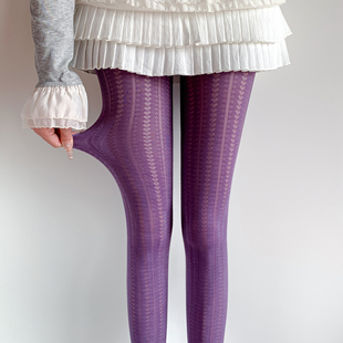 彩色多巴胺连裤 袜 薄款 紫色丝袜禁欲系爱心提花镂空打底袜女春夏季