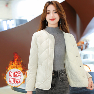 菱形格轻薄棉服加绒内穿贴身棉袄防寒短外套 棉衣女短款 秋冬季 新款