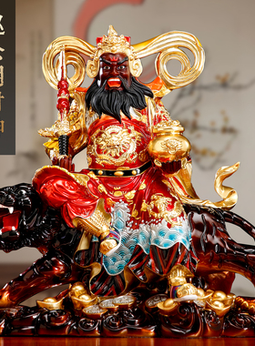 纯铜彩绘赵公明武财神招财摆件