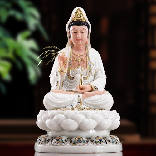 圆通汉白玉观音佛像家用供奉摆件