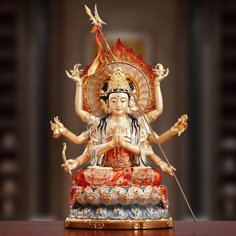 纯铜彩绘斗姆元君神像供奉摆件