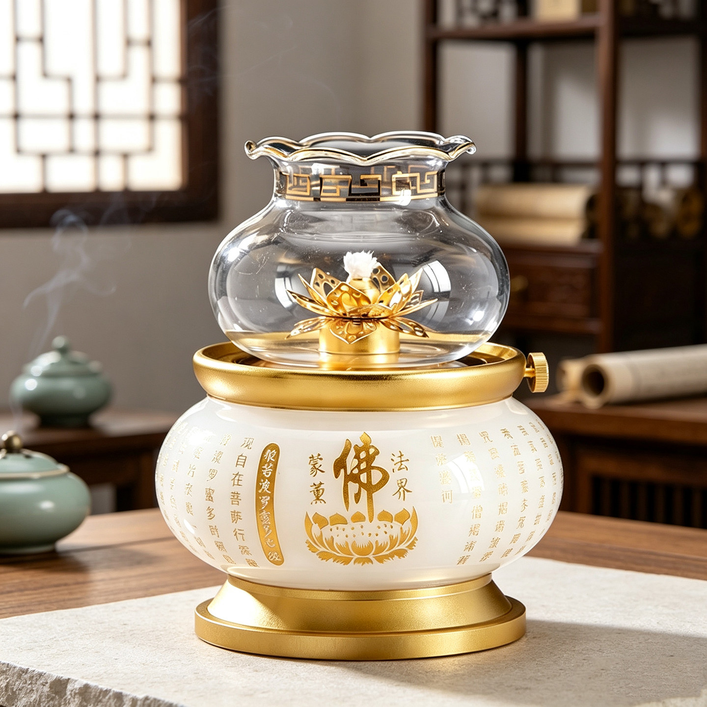 琉璃心经招财防风调光酥油灯