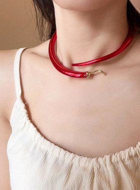 红色滴油辣椒开口choker项圈项链