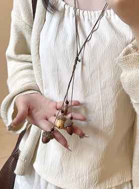 复古民族风陶瓷松子编织项链女