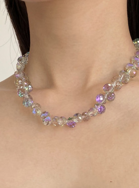 渐变幻彩不规则水晶项链女轻奢
