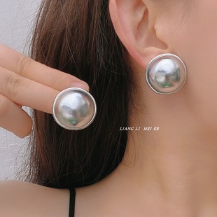 金属半球皮质轻盈大耳钉夸张时尚欧美简约高级感磨砂耳环耳饰潮女