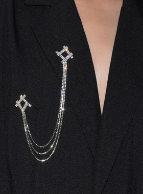 新款奢华高档超闪链条镶钻胸针法式简约水钻领口流苏胸花别针配饰