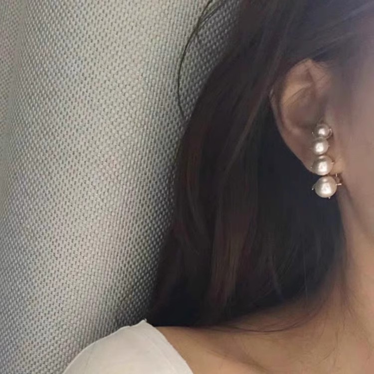 复古金属女珍珠大小渐变弧形耳环