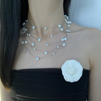 珍珠串珠女串珠叠带锁骨链项链