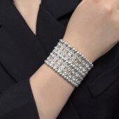 复古冷淡风几何弹力水钻宽手链手镯女不规则异形高级感时髦臂环潮