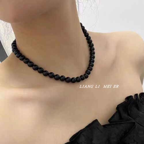 串珠简约女黑色圆珠锁骨项链