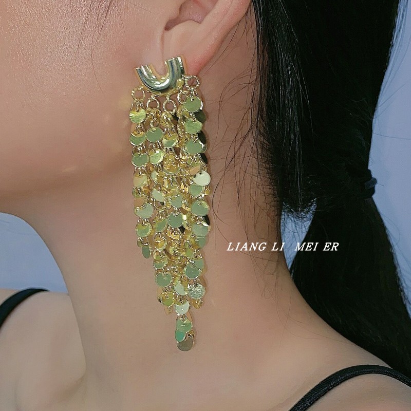 夸张金属女亮片流苏耳环耳坠