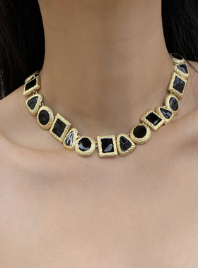 金属几何不规则女黑金项链锁骨链