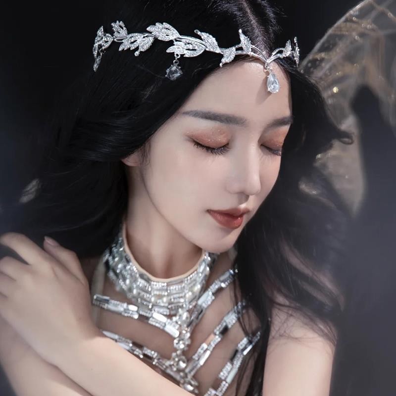 眉心坠发箍镶钻树叶复古发箍发饰