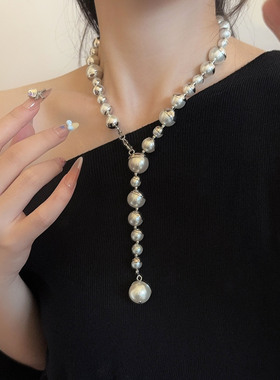 小香风金属片大小渐变珍珠项链女