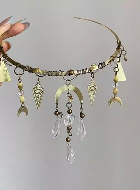 古金色几何水晶串珠流苏项圈项链