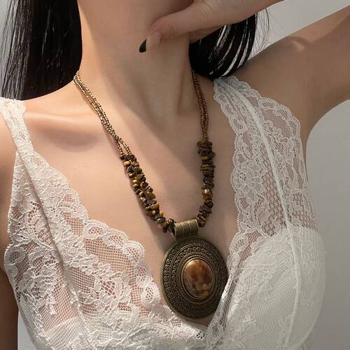 复古辣妹美拉德异形松石串珠项链