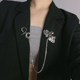 暗黑复古风圆圈镶钻流苏链胸针西装 外套配饰礼服气质合金别针胸花