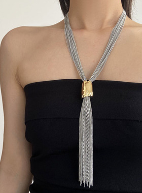金属链个性多层打结流苏长款项链