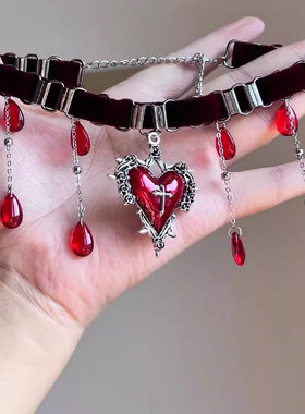 金属大爱心抽拉可调节流苏项链女