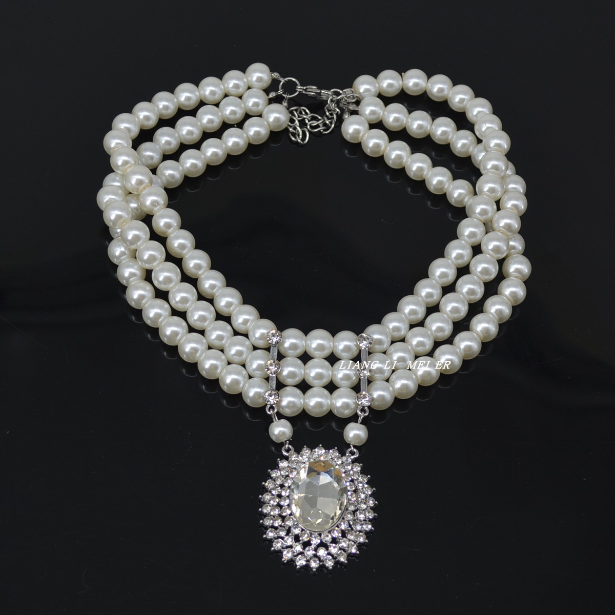 镶钻多层珍珠镶钻水晶项链锁骨链