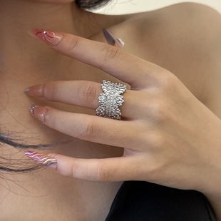 超闪冷淡风璀璨星河锆石开口戒指女轻奢满钻不规则小众设计指环潮