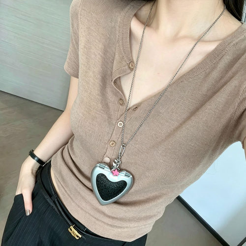 机能风亚文化爱心镜子可开项链女