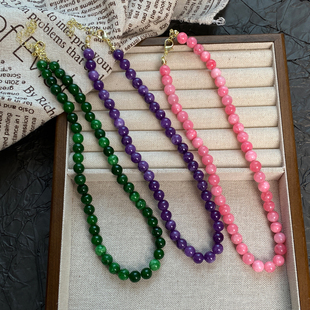 天然绿粉紫松石项链串珠项链女新中式小众轻奢水晶锁骨链颈链配饰