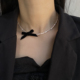 时尚 黑色丝绒蝴蝶结碎银子项链显气质日常百搭短款 颈链锁骨链配饰