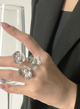 戒指女金属不规则大花朵指环