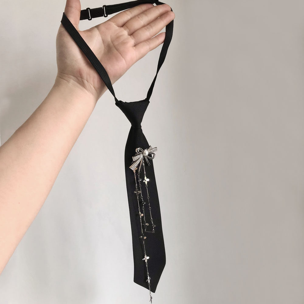 韩版暗黑系金属链流苏镶钻蝴蝶结免打JK衬衫领带女百搭个性学院风