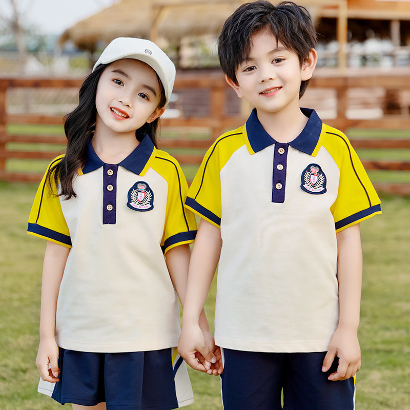夏季小学生校服套装运动会班服黄色两件套短袖幼儿园园服教师服装