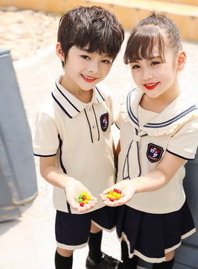 幼儿园园服夏季小学生班服校服米色纯棉大班毕业照服装学生影楼服