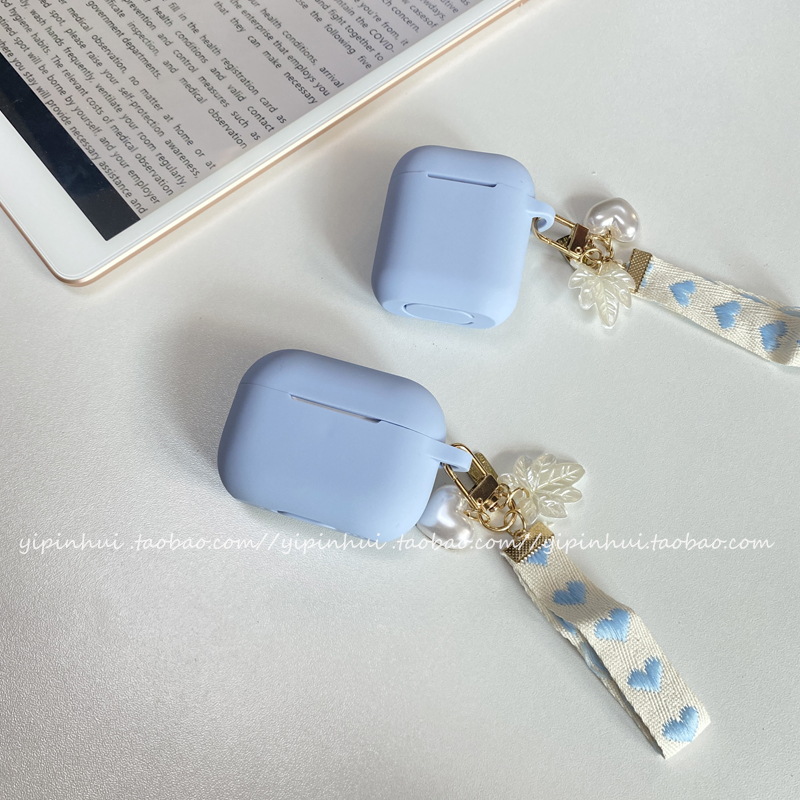 一体式牛仔蓝适用airpods4代耳机壳苹果airpods pro2代硅胶保护套Airpods3代二代连体软壳带贝壳爱心蕾丝带