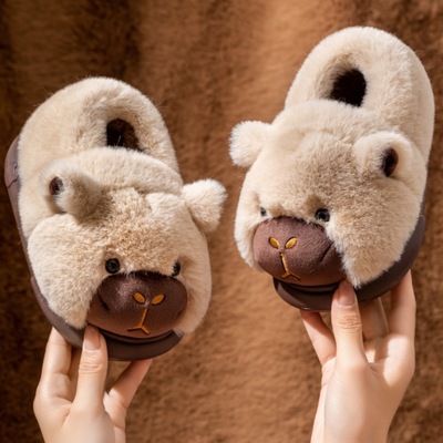 儿童棉拖鞋冬男童加绒加厚可爱女童家居棉鞋中小童包跟保暖毛毛鞋