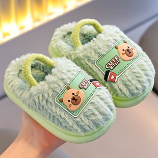 冬季儿童棉拖鞋男女童家居防滑软底男孩子宝宝小童有松紧带毛拖鞋