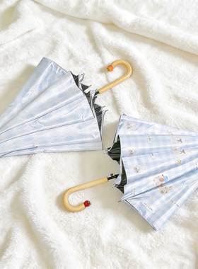 格子波点卡通萌趣手柄儿童学生长柄伞黑胶防晒防紫外线晴雨两用伞