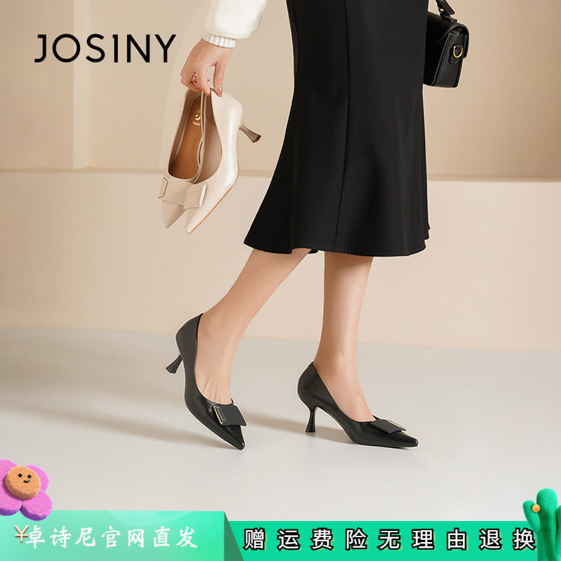 卓诗尼2026年春季新款尖头方扣高跟鞋细跟高级感法式百搭女士单鞋