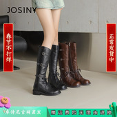 厚底长靴皮带扣女鞋 卓诗尼2025年秋冬季 新款 女靴单靴高筒马丁靴子