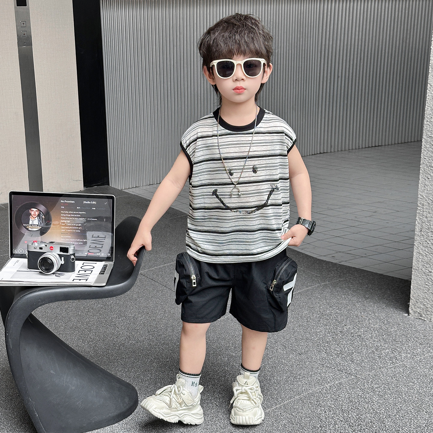 男童无袖套装2026夏装新款儿童背心运动工装两件套夏季宝宝炸街潮