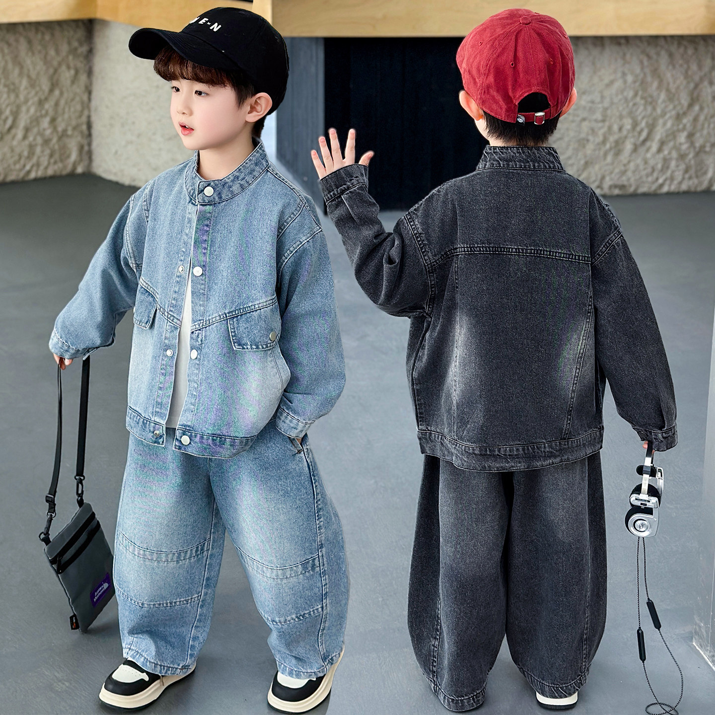 男童牛仔套装春秋款2026新款儿童薄款外套三件套宝宝春季潮酷衣服