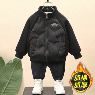 男童加厚外套秋冬装儿童薄款棉衣男孩夹棉棒球服校服神器二棉衣服