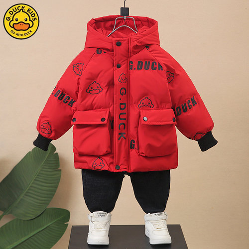 小黄鸭男童加厚冬季红色过年棉服
