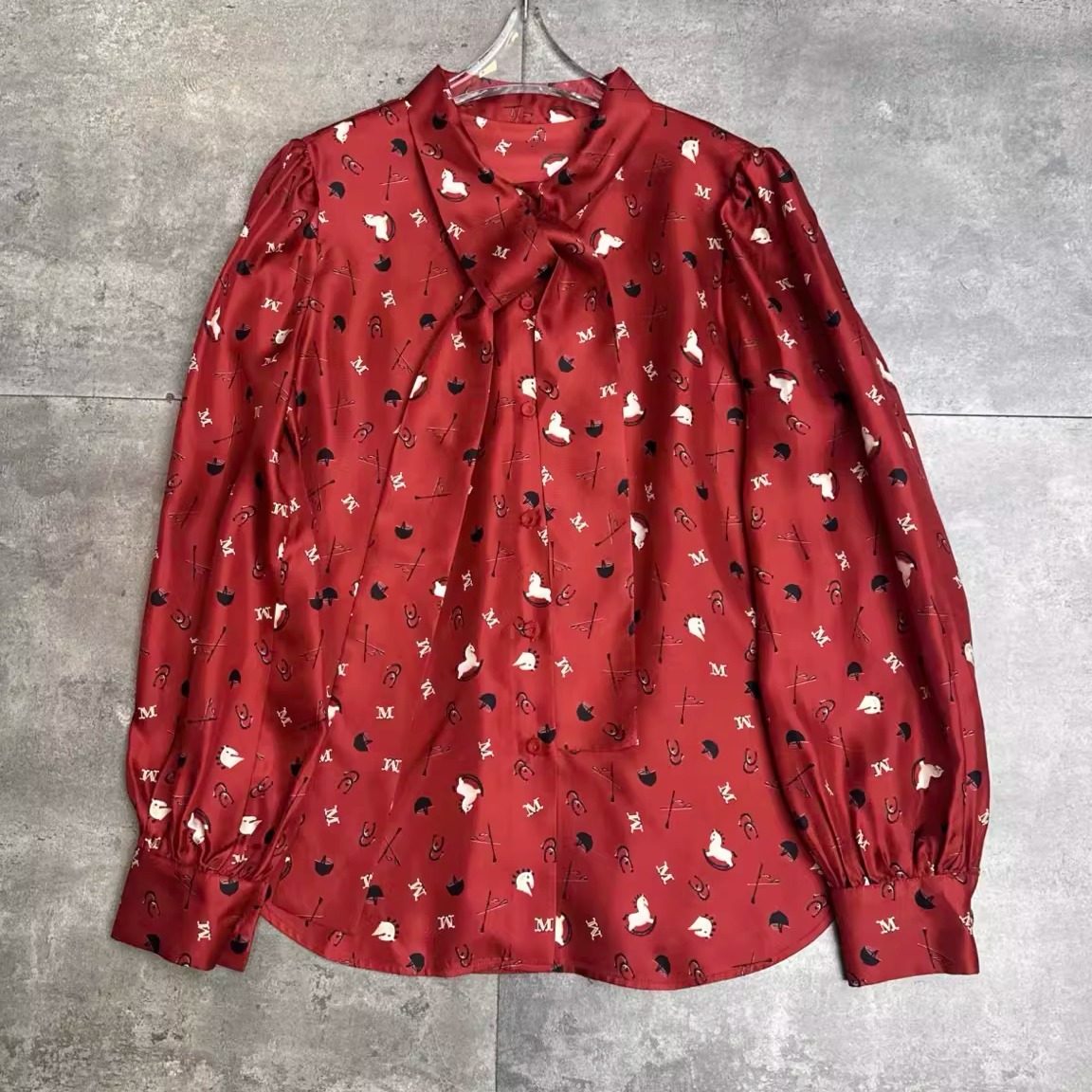 高端气质字母小马碎花重磅真丝斜纹绸衬衫通勤优雅飘带上衣2026春,女装/女士精品,真丝上装,淘宝优惠券,粉丝福利购,淘宝优惠卷