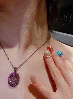 钢琴黑葡萄紫蛋形吊坠项链成人长辈粉色法式复古轻奢项饰时尚配饰