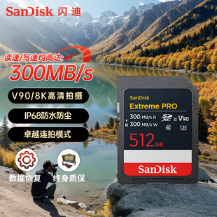 闪迪sd卡512g存储卡256g索尼A74微单反相机内存卡300M V90 UHS-II