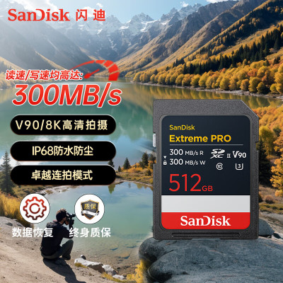 闪迪sd卡512g存储卡256g索尼A74微单反相机内存卡300M V90 UHS-II