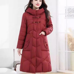 羽绒棉服 白鸭绒保暖连帽中长款 西子蝴蝶中年妈妈长款 羽绒服女冬季