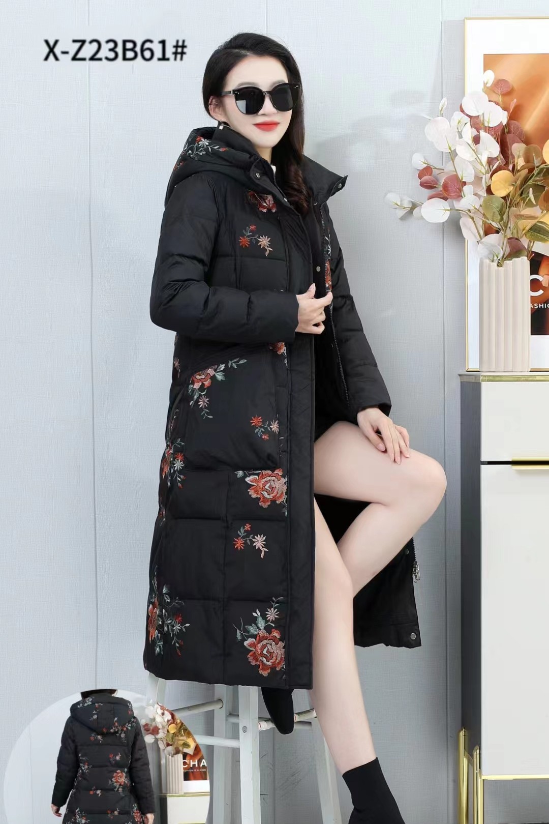 妈妈冬装棉衣长款洋气时尚外套过膝印花棉袄中老年女冬季羽绒棉服