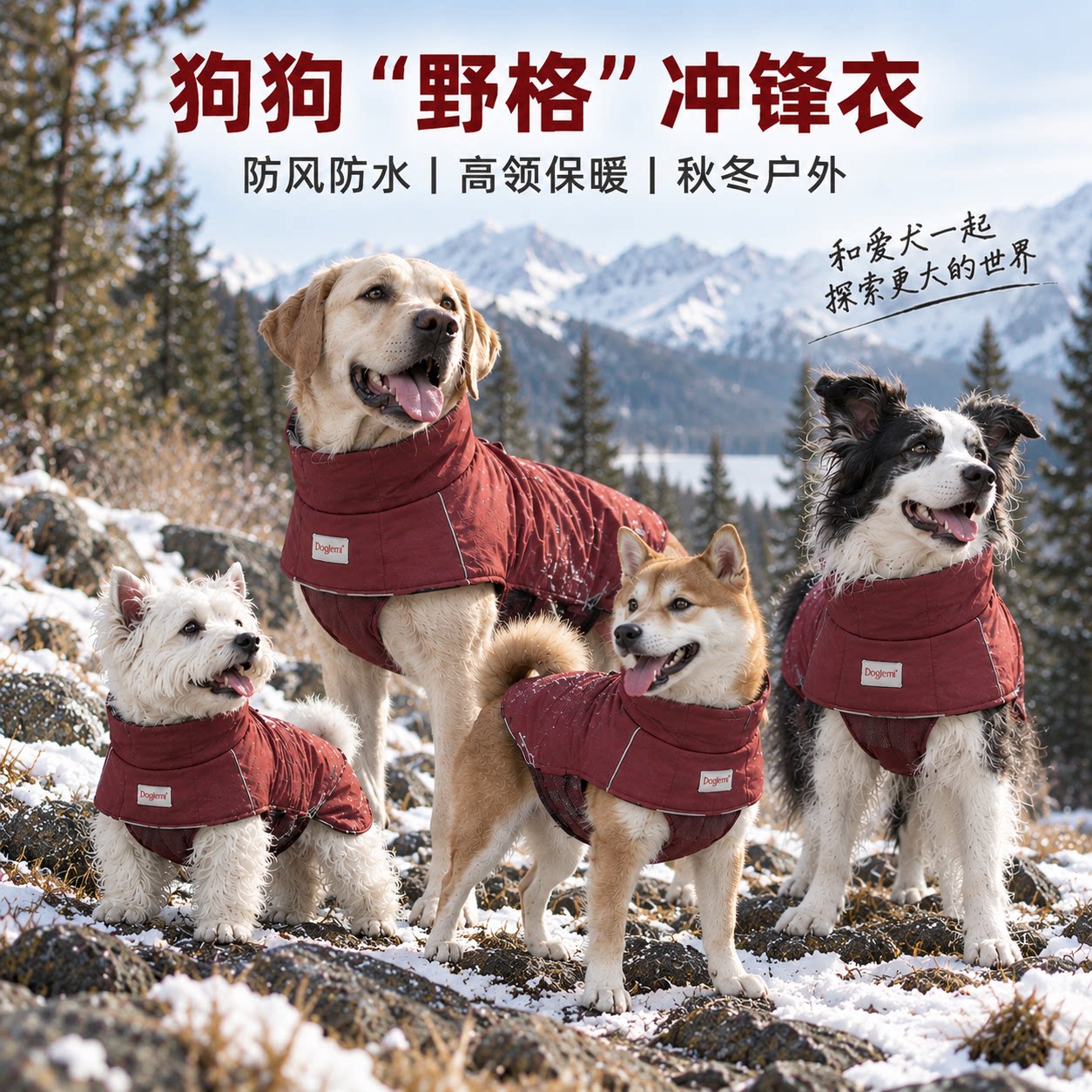 狗狗冬季冲锋衣大型犬户外防风保暖防水防脏外套边牧金毛拉布拉多